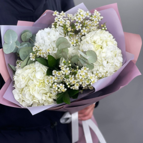 Букет "Суприм" из гортензий и хамелациума в Звенигороде
