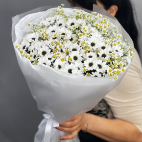 Букет "Понарошку" из хризантем сантини и ромашек в Звенигороде