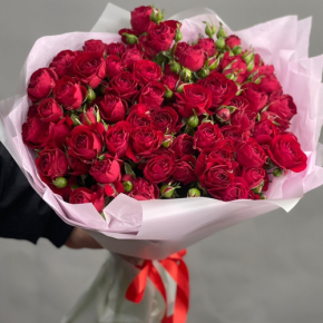 Букет из 17 красных кустовых пионовидных роз (50 см) в Звенигороде